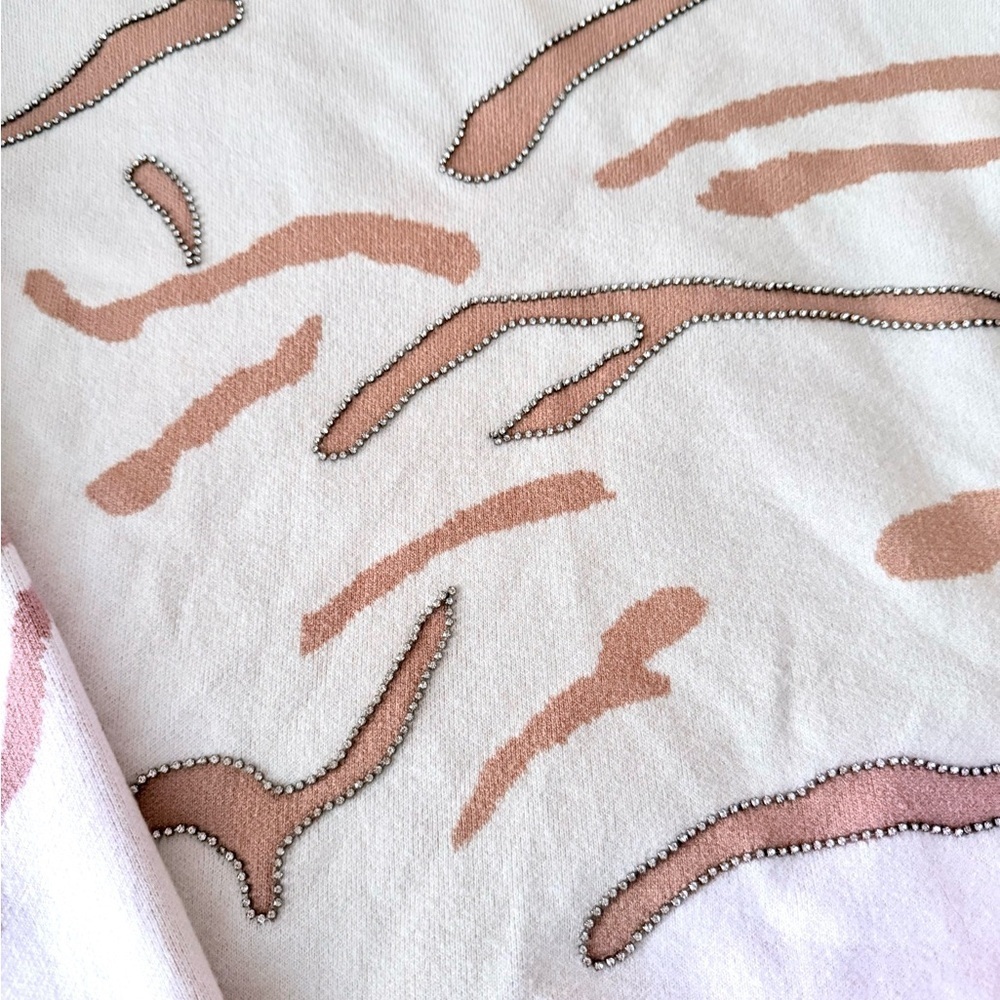 Cream & Brown Abstract Pattern Mock Neck Sweater - Size L - Picture 6 of 6